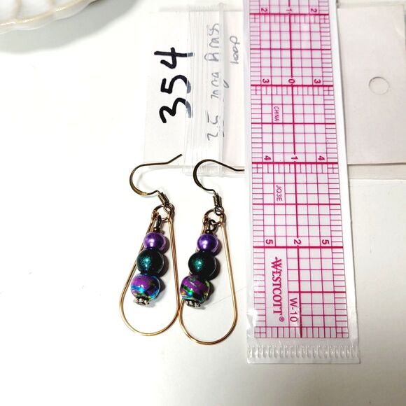 NEW Earrings Teardrop earrings Purple Deep Blue Green mix of beads, te 354#fs - Picture 4 of 5